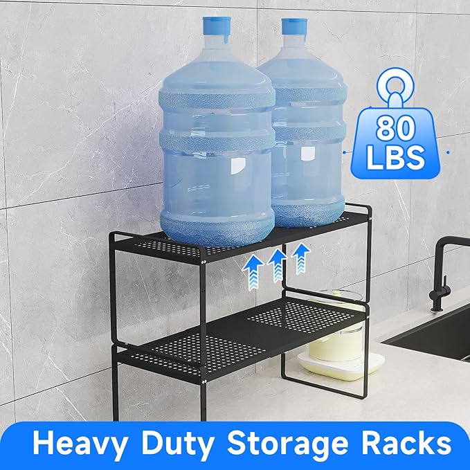 Expandable Kitchen Shelf Organizers, Kitchen Cabinet Organizer Stand Rack Organization for Countertop Cupborad Pantry, Black 3 Pack-Ruum Studio Home