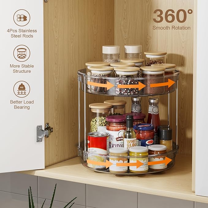 LAMU 2 Pack 2 Tier Lazy Susan Turntable Organizer 12'' Rotating Spice Rack Organization for Cabinet, Kitchen, Pantry, Countertop, Bathroom, Vanity, Medicine Cabinet Organizer, Grey-Ruum Studio Home