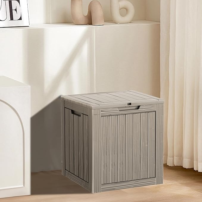 35 Gallon Resin Deck Box, Waterproof Outdoor Storage Bin for Patio, Poolside, and Garden, Lockable & UV-Resistant,Grey-Ruum Studio Home