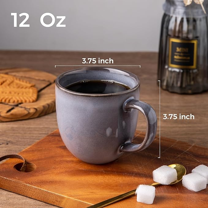 AmorArc 12oz Coffee Mugs, Ceramic Coffee Mugs set of 6 for Man, Woman, Dad, Mom, Modern Coffee Mugs with handle for Latte/Cappuccino/Milk/Cocoa. Dishwasher&Microwave Safe, Gray-Reactive Glaze-Ruum Studio Home