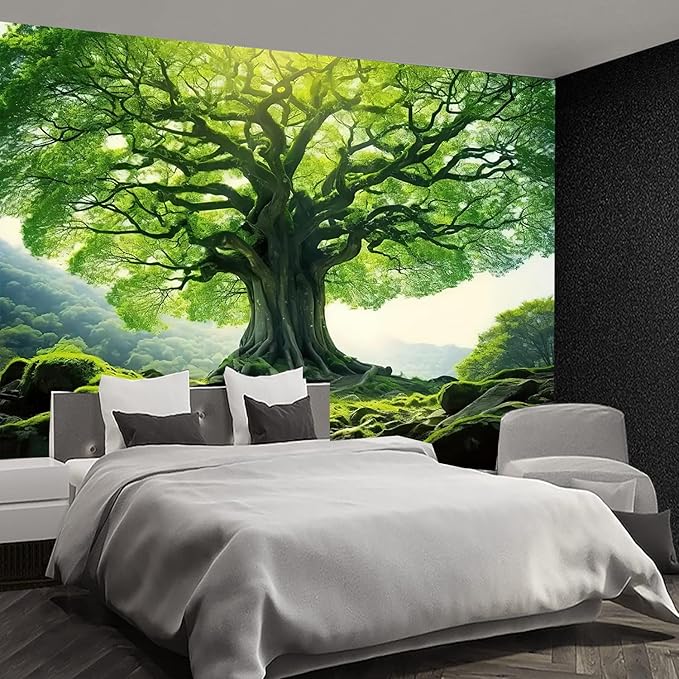 FENDROM Nature Green Big Tree Wall Tapestry Landscape Forest Mountains Sunshine Through Tree of life 3D Print Wall Art for Bedroom Living Room Dorm Decor-Ruum Studio Home