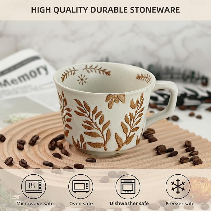 Ceramic Coffee Mug, 12 oz Novelty Unique Teacup with Large Handle, Stoneware Cup for Tea Mocha Latte Cappuccino Espresso (Set of 2, Butterfly and Ivy)-Ruum Studio Home