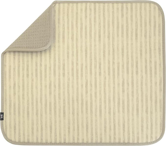 S&T INC. Dish Drying Mat, 16” x 18”, Absorbent Microfiber Kitchen Counter Mat, Dish Drying Pad for Dishes, Utensils, Pots and Pans, Large, Cream Distressed Lines-Ruum Studio Home