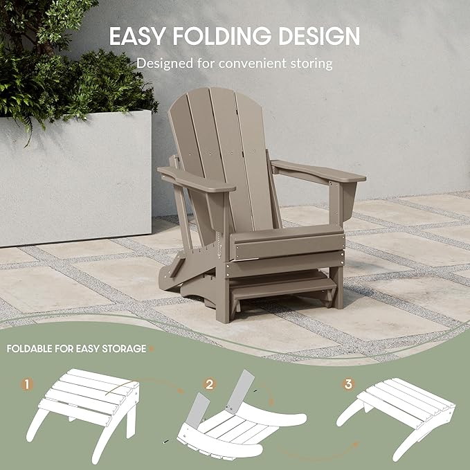 WestinTrends Outdoor Ottoman, Patio Adirondack Ottoman Foot Rest, All Weather Poly Lumber Folding Foot Stool for Adirondack Chair, Widely Used for Outside Porch Pool Lawn Backyard, Weathered Wood-Ruum Studio Home