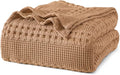 PHF 100% Cotton Waffle Weave Blanket Queen Size, Soft Lightweight Breathable Cozy Summer Blankets for Bed, Luxury Aesthetic Woven Bedding for Home Decor, 90"x90", Camel-Ruum Studio Home