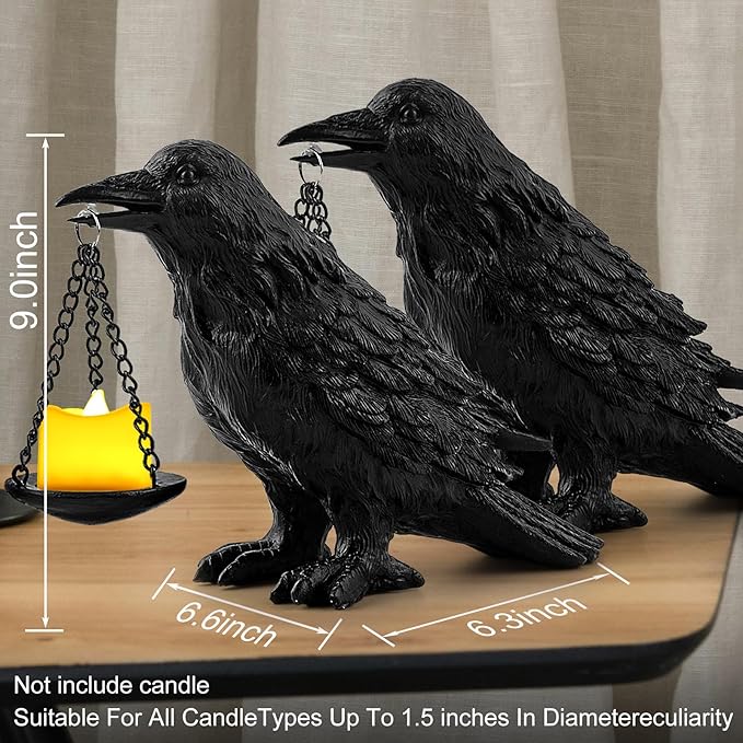 Raven Gothic Home Decor Fake Crow Light Holder Raven Lamp Tealight Candle Holder Resin Raven Statue 2PCS-Ruum Studio Home