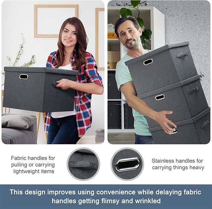 Large 17" 36 Quart Collapsible Stackable Storage Bins with Lids, 5 Packs Dark Gray Foldable Fabric Closet Storage Boxes with Lids Heavy-duty Linen Cube Baskets(17 x 12 x 11)-Ruum Studio Home