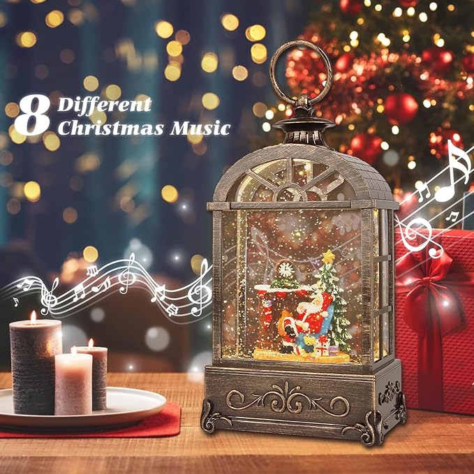 Christmas Snow Globes Lantern,Musical Snow Globe,Christmas Decorations Indoor for Home,Battery Or USB Powered,with 6 Hour Timer,Christmas Lantern for Festival Decoration,Santa Claus-Ruum Studio Home