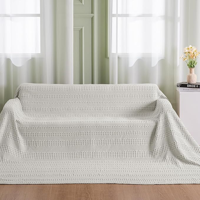 PHF Cooling Waffle Blanket California King Size, Lightweight 60% Rayon Derived from Bamboo & 40% Cotton Breathable Blanket for Hot Sleepers, Soft and Luxury for Bed Couch and Sofa, 110"x96", Grey-Ruum Studio Home