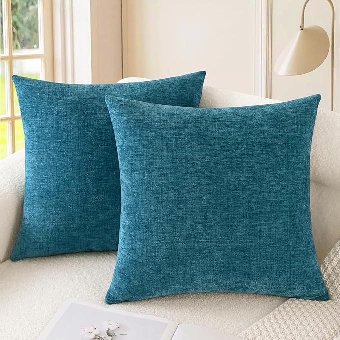 CaliTime Throw Pillow Covers Decorative 26 X 26 Inches Pack of 2 Cozy Chenille Cushion Cases for Couch Sofa Bed Living Room Home Ocean Blue-Ruum Studio Home