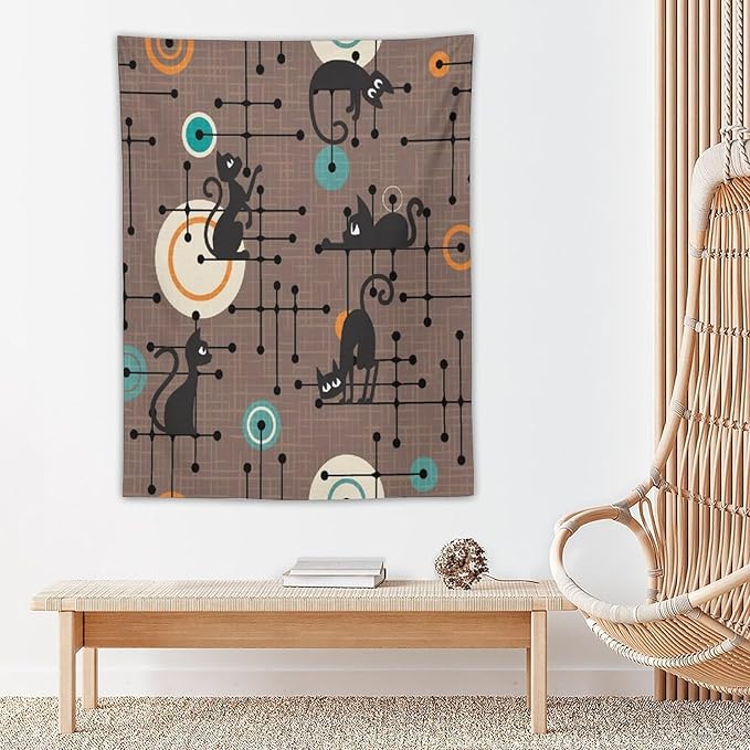ICMOLYYENLO Boho Medieval Cat Tapestry, Abstract Atomic Starburst Geometric Aesthetic Art Wall Hanging For Bedroom Living Room Dormitory 50x60 Inches-Ruum Studio Home