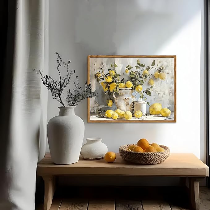 Framed Lemon Kitchen Wall Decor for Dining Room - Vintage Mustard French's Yellow Lemon Kitchen Wall Art, Rustic Oil Paintings Posters Prints for Bathroom Living Room Bedroom 16x24 inch-Ruum Studio Home