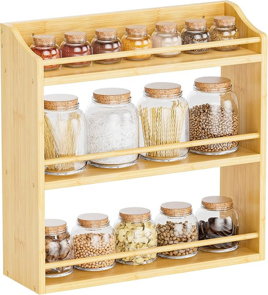 Spice Rack Wall Mounted, Spice Organizer for Counter, Bamboo Spice Storage Holder for Kitchen Cabinet, Pantry (Spice Jars Not Included, Natural)-Ruum Studio Home