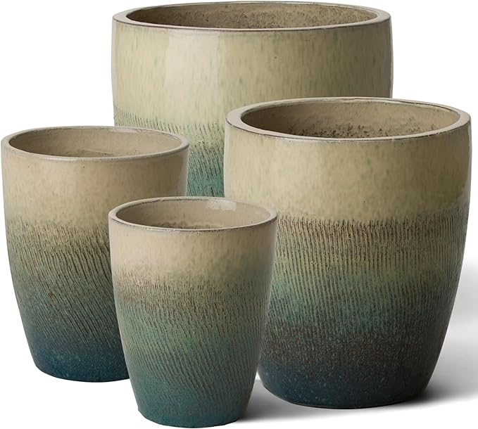 Emissary Bullet 18 in. Bayside Green Ceramic Round Planter (18 in. L x 18 in. W x 21 in. H) with Drainage Hole-Ruum Studio Home