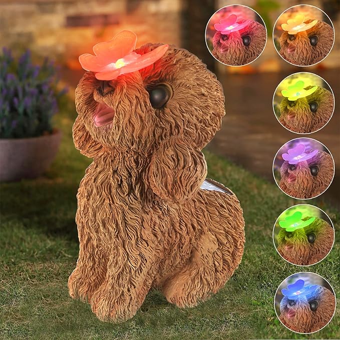 Dog Statues Outdoor Decor, Solar Lights Outdoor Statue Garden Decorations Solar Dog Ornaments for Patio, Lawn, Yard Art Decoration, Housewarming Garden Gift-Ruum Studio Home