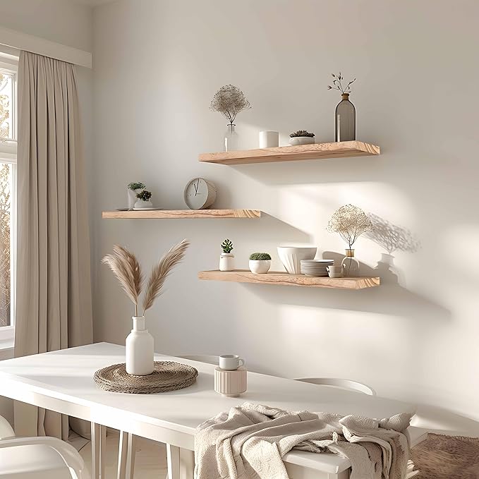 24 Inch Floating Shelves for Wall Rustic Light Wood Wall Shelves for Bedroom Set of 4-Ruum Studio Home