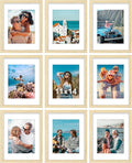 Vittanly 11x14 Picture Frames Set of 9, Shatter Resistant Plexiglass, Display 8x10 Pictures with Mat or 11x14 without Mat, Photo Frames for Wall or Tabletop, Engineered Wood, OAK-Ruum Studio Home
