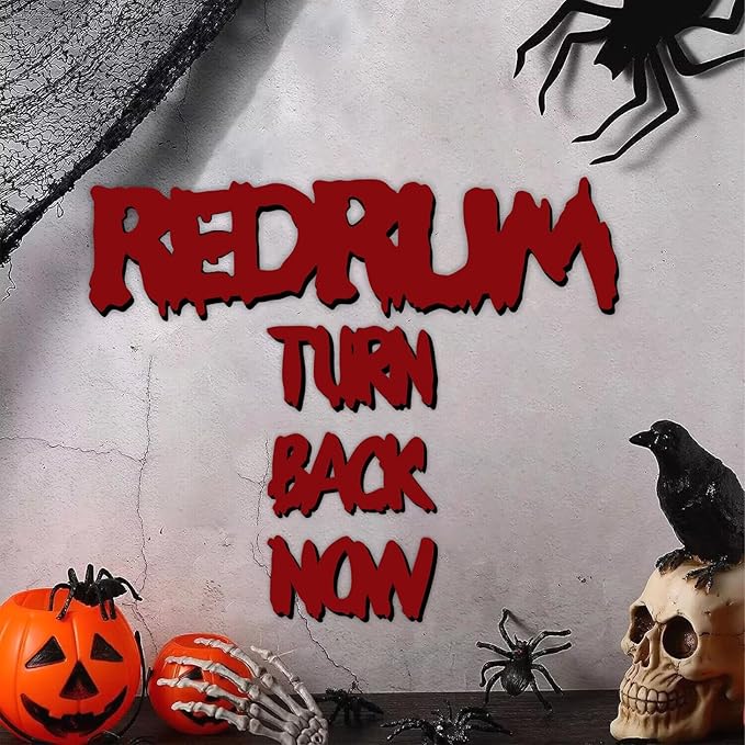 Wooden Halloween Decorations Stickers Bloody Halloween Decals for Mirror Wall Window Peel and Stick Happy Halloween Wall Sticker Redrum Door Sign Outdoor Indoor Decor Holiday Party Supply Photo Props-Ruum Studio Home