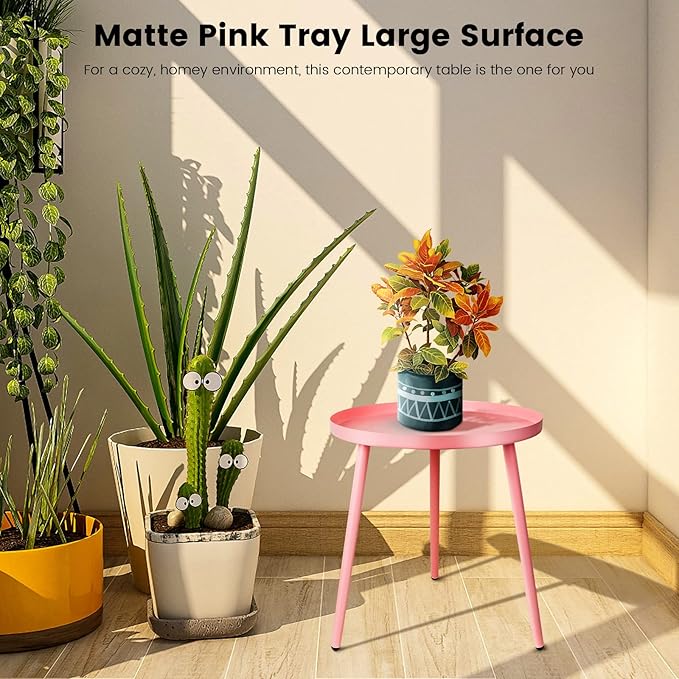 AOJEZOR Side Table: End Table for Any Room - Round Side Tables for Small Spaces - Pink with 3 Legged-Ruum Studio Home