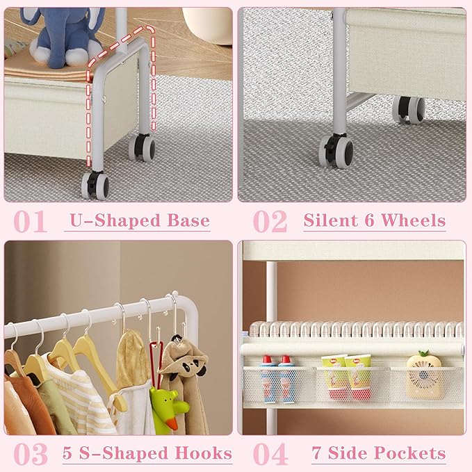 2in1 Baby Diaper Caddy & Clothes Organizer and Storage Rolling Cart, Large Capacity Nursery Organization For Baby Dresser,Changing Table, Crib, With 2 Dividers & 7 Pockets,White-Ruum Studio Home