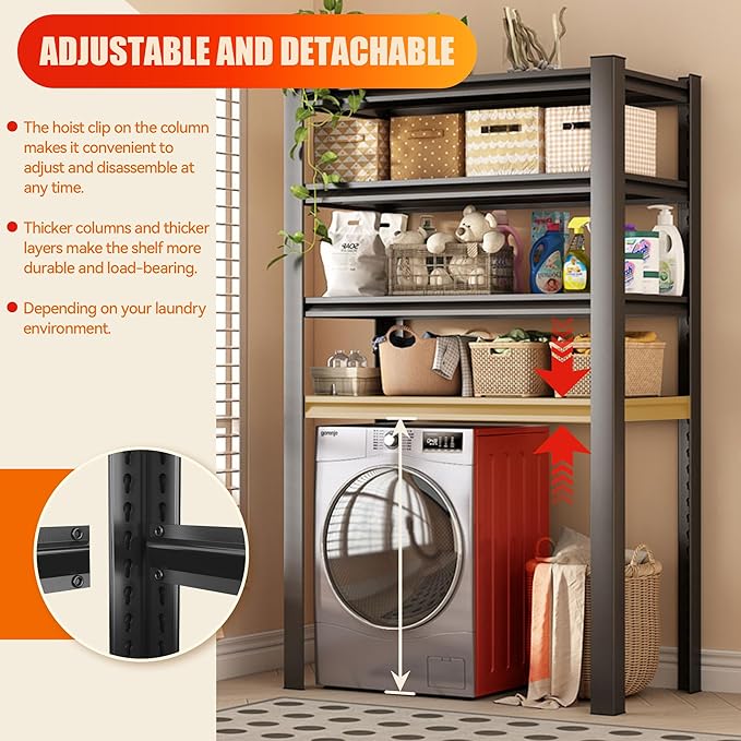 Laundry Shelf,5 Tier Over Washer and Dryer Storage Shelves,Adjustable Easy to Install,Space Saver Laundry Shelf Organizer,Utility Shelves for Balcony (with fence-78 H*18" D*47.24" W)-Ruum Studio Home
