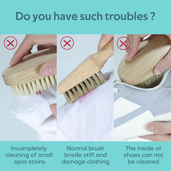 BFWood Laundry Stain Brush, Natural Soft Boar Bristles, Removes Tough Stains from Delicate Fabrics Like Knits, Cotton, and Linens, Gentle on Fabrics, No Damage-Ruum Studio Home
