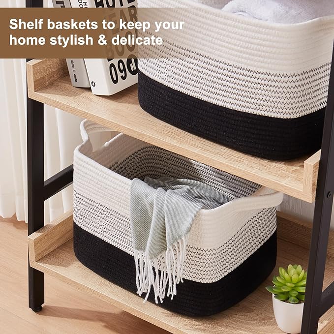 Storage Basket for Organizing, Woven Baskets for Storage, Rectangle Decorative Baskets for Shleves, Closet, Toys, Books, Nursery Organizer Bins - Pack of 3 (Gradient Black)-Ruum Studio Home
