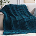 Chunky Knit Throw Blanket, 60''*80'' Knitted Throw Chenille Yarn for Bed Couch, Handmade Peacock Blue Crochet Big Thick Blanket, Machine Washable Cute Comfy Blanket for Home Decor-Ruum Studio Home