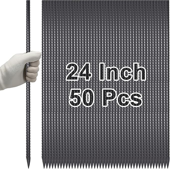 VVOKGO Rebar Stakes 24 Inch Ground Straight Concrete Form Stakes Heavy Duty (50pcs), 3/8" Diameter Metal Steel Spikes Anchors with Chisel Point End for Plant Support, Garden Border,Landscape Edging-Ruum Studio Home