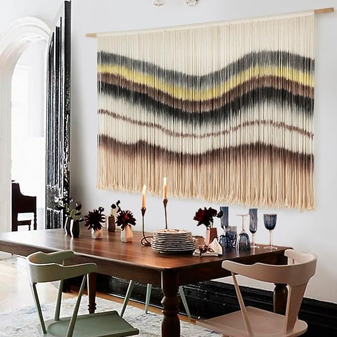 Macrame Wall Hanging Boho Chic Wall Art Macrame Wall Decor Fiber Yarn Tapestry Dip-Dye Living Room Home Bedroom Wall Decor 57" Wx 35" L-Ruum Studio Home
