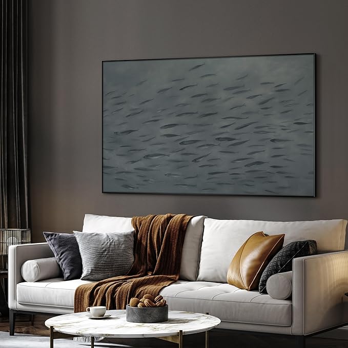 SIGNWIN 36"x60" Extra Large Framed Wall Art Gray School of Fish Minimalist Ocean-Inspired Marine Life Illustration for Home Living Room Bedroom Decor (Frame Assembly Required)-Ruum Studio Home