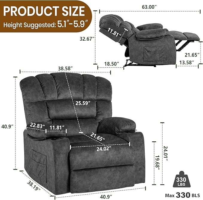 Recliner Chair Manual Modern Ergonomic Lounge Single Sofa Seat Living Room Lounge Recliners on Clearance Foam Filling-Ruum Studio Home