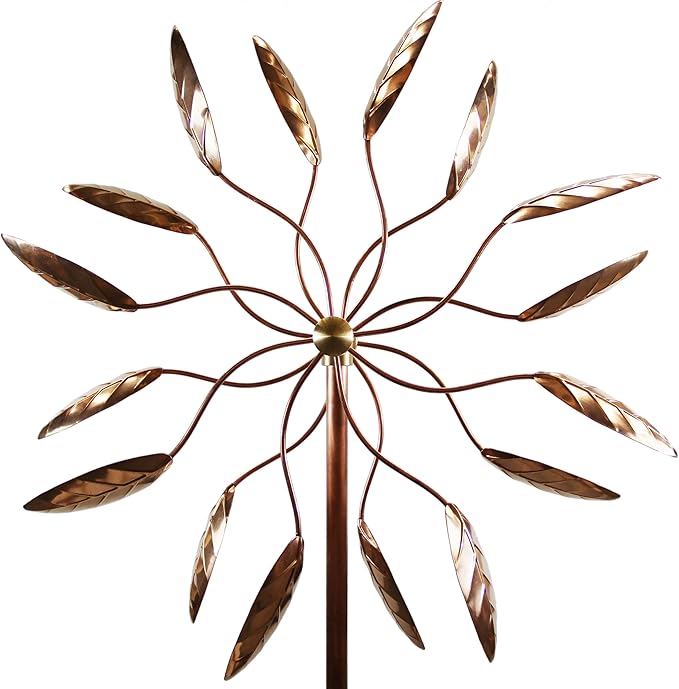 Stanwood Wind Sculpture Kinetic Copper Wind Sculpture, Dual Spinner Spinning Ficus Leaves-Ruum Studio Home