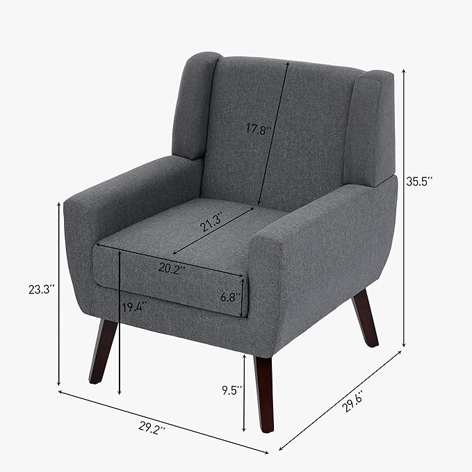 UIXE Accent Chair, Fabric Upholstered Armchair for Living Room, Comfy Arm Chair Single Sofa Bedroom Side Reading Seat - Flax Gray-Ruum Studio Home