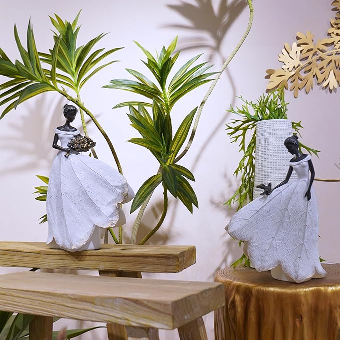 Guichifun Fairy Statue Collection Home Decoration - White Leaf Angel Girls with Bird Resin Home Decor for Outdoor or Indoor Outdoor Yard Decorations Figurines Retirement Gift 8.5 x 5.25 x 12 Inch-Ruum Studio Home