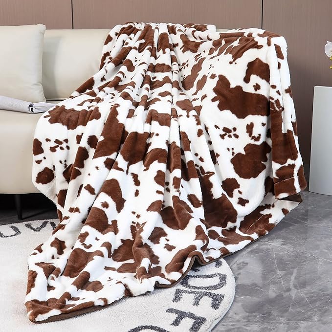 RYNGHIPY Cow Print Blanket for Sofa Couch Double Sided Flannel Animal Design Brown Throw Blanket (Brown, 51''x63'')-Ruum Studio Home
