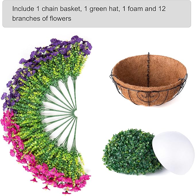 Artificial Faux Hanging Flowers Plants Basket for Spring Summer Outdoors Decoration, Silk Morning Glory with Eucalyptus Look Real UV Resistant Fake Flowers for Outside Porch Patio Balcony Home, Mix-Ruum Studio Home