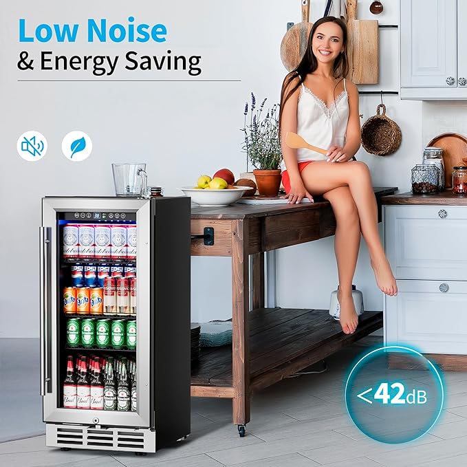 15 Inch Beverage Refrigerator Under Counter - 126 Cans Beverage Fridge with Glass Door for Beer Wine Soda - Built-in or Freestanding Wine Cooler with Safety Lock for Home Kitchen Bar-Ruum Studio Home