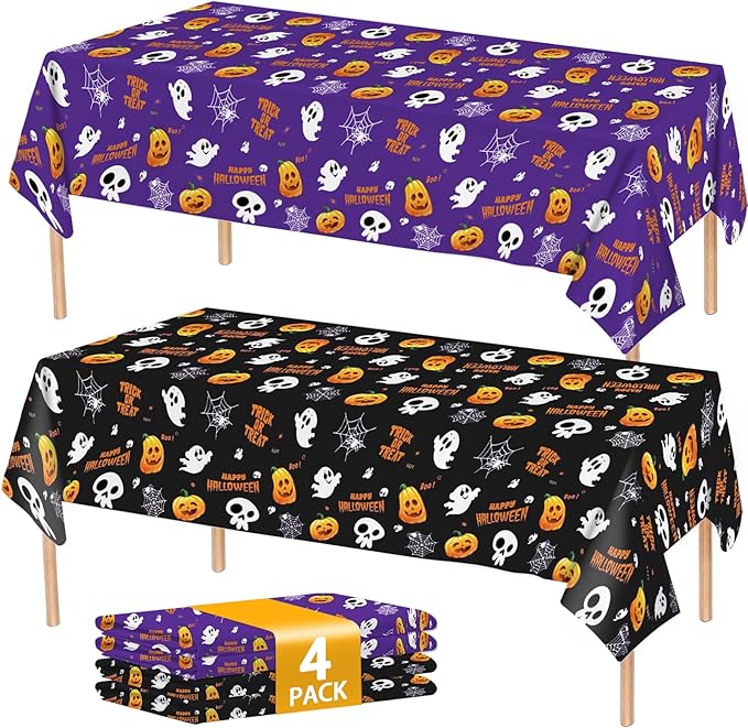 ATFUNSHOP 4 Packs Halloween Tablecloth Disposable Table Cover 54X108 Halloween Decorations Kids Birthday Party Decor for Kids, Spooky Waterproof Spillproof Table Cloth - Perfect for Dinner-Ruum Studio Home