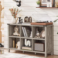 Farmhouse 6 Cube Bookshelf, Rustic Grey Oak Wooden Storage Organizer Book Shelf, 47 Inch Cubby Hallway Bookcase, Kids Toy Storage Cabinet, Modern Open Book Case for Living Room, Hallway-Ruum Studio Home