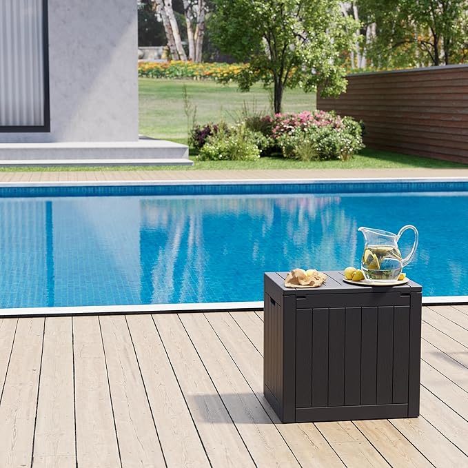 32 Gallon Deck Box Lockable Resin Indoor Outdoor Storage Box waterproof Outdoor Container for Patio Furniture, Pool Accessories, Cushions, Garden Tools, Sports Equipment-Ruum Studio Home