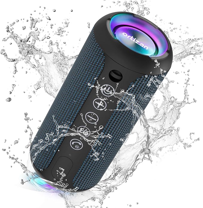 Ortizan Portable Bluetooth Speakers, IPX7 Waterproof Wireless Speaker with 24W Loud Stereo Sound, Outdoor Speaker with Bluetooth 5.3, Deep Bass, RGB Lights, Dual Pairing, 30H Playtime for Home, Party-Ruum Studio Home