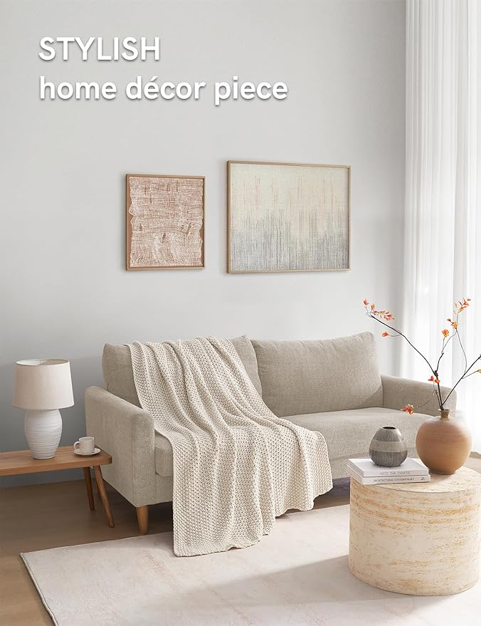 YnM Chunky Cotton Knit Throw Blanket, Cable Knit Throws for Bed Couch Sofa, Comfy & Relaxing, Decorative Piece for Farmhouse Modern Boho Rustic Scandinavian Chic Vibe, Cream White 40x50 Inches-Ruum Studio Home