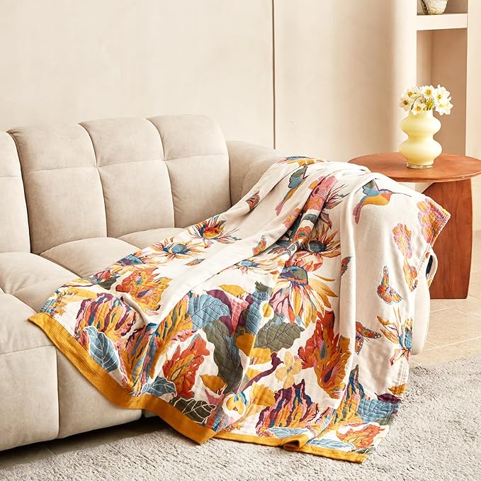 MSGKV Boho Throw Blanket for Couch and Sofa Cotton Cover for Living Room Floral Throw Cozy Blankets (D-Flower and Butterfly, 50" x 60"(Throw))-Ruum Studio Home