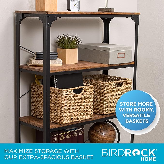 BIRDROCK HOME Storage Shelf Organizer Baskets with Handles - Handwoven Abaca Seagrass Wicker Basket for Pantry, Living Room, Office & Bathroom, Versatile Under Shelf Storage - Set of 3, Natural-Ruum Studio Home
