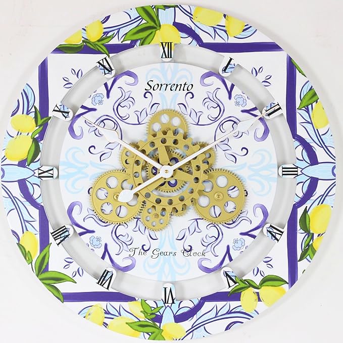 The Gears Clock Wall Clock Italy Collection with Moving Gears (Sorrento, 24 inch Round)-Ruum Studio Home