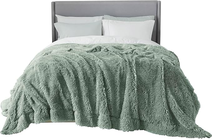 Bedsure GentleSoft Fluffy Sage Green Blankets Queen Size for Bed, Thick Sherpa Faux Fur Fleece Fuzzy Plush Winter Warm Soft Queen Blankets, Bedroom Decor Sage Green Cozy Gifts for Women Men, 90x90-Ruum Studio Home