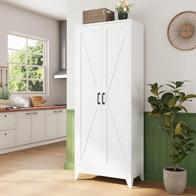 Letaya Storage Cabinet,75" H Metal Kitchen Pantry Cabinets with Doors and Adjustable Shelves,Pantry Organizers for for Cupboard/Office/Garage Room,White-Ruum Studio Home
