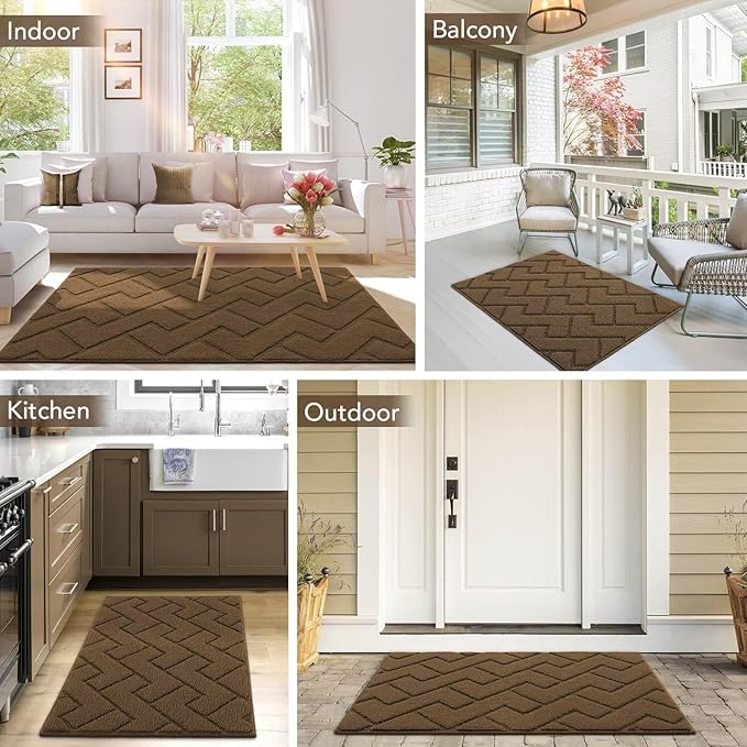 hicorfe Front Door Mat Outside Entrance,24"x35" Absorbent Muddy Dirt Resist Welcome Door Mats Outdoor Indoor,Stain and Fade Resistant,Non Slip Backing Entry Mat Doormat for Entryway (Dark Brown)-Ruum Studio Home