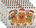 Gingerbread Man Christmas Placemats Set of 4 Candy Cane Xmas Seasonal Holiday Linen Table Mats Red Green Orange Winter Washable Place Mats for Party Kitchen Dining Outdoor Indoor Decor-Ruum Studio Home